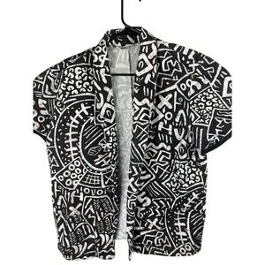 Vintage 90s Open Front Abstract Graphic Size Large Made in USA Black / White